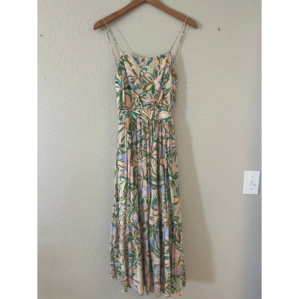 Floral Print Green Maxi Dress with Spaghetti Straps